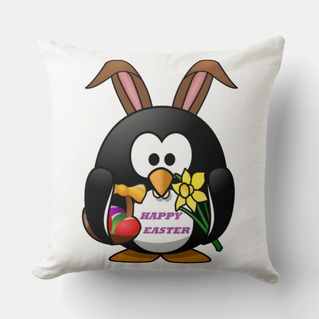 "HAPPY EASTER" PENGUIN BUNNY THROW PILLOW (Front)