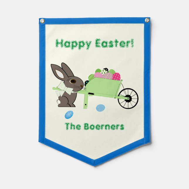 Happy Easter Pennant Sign Rabbit Eggs Wheelbarrow (Front)