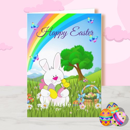 Happy Easter Personalize Boys Name Colorful  Holiday Card