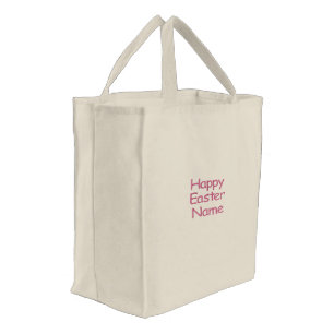 Happy Easter Personalize with Name in Pink Embroidered Tote Bag