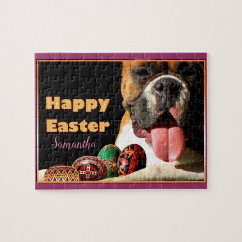 Happy Easter personalized boxer dog jigsaw puzzle