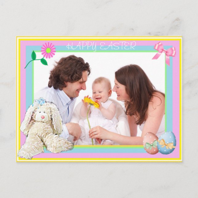 Happy Easter Personalized Family Photo Postcard (Front)