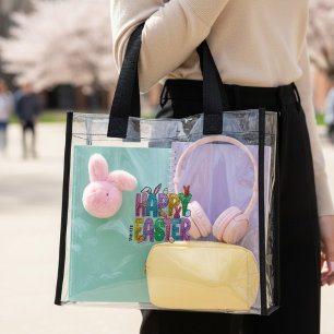 Happy Easter Personalized Name Clear Tote Bag