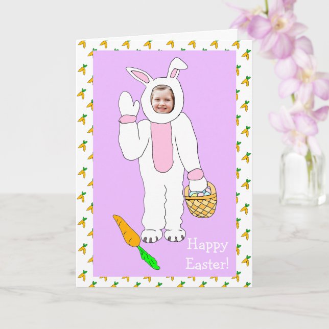 Happy Easter Personalized Photo Easter Bunny Card (Orchid)