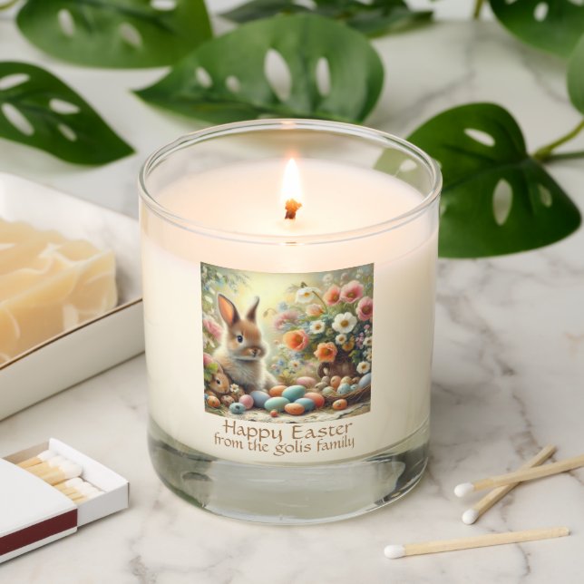 Happy Easter Personalized Vintage Rabbit  Scented Candle (Lit)