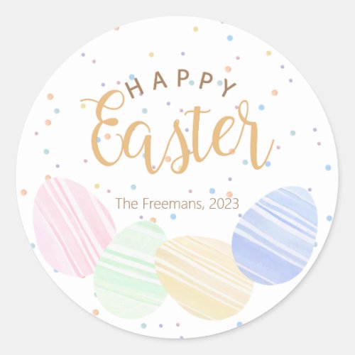 Happy Easter Personalized Watercolor Eggs  Classic Round Sticker
