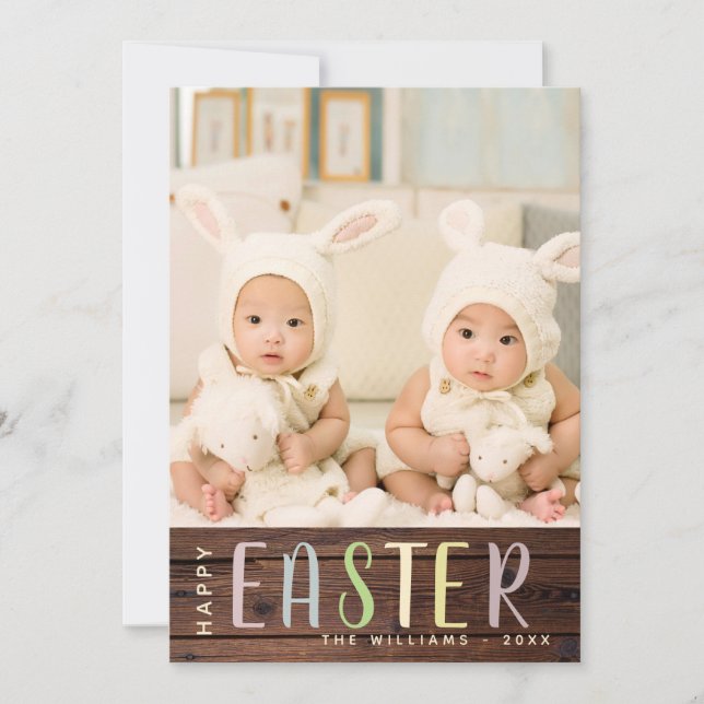 Happy Easter PHOTO Card - Rustic Flowers Floral (Front)