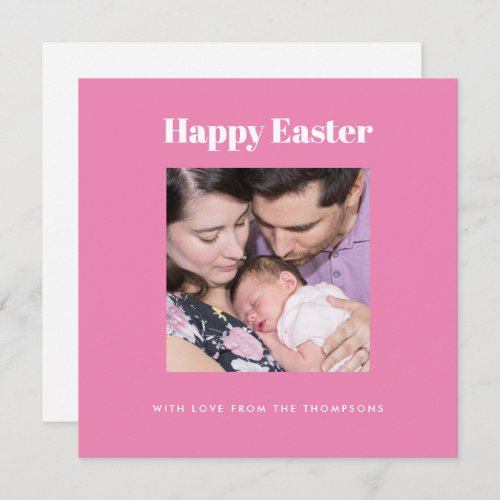 Happy Easter Photo Name Pink Holiday Card