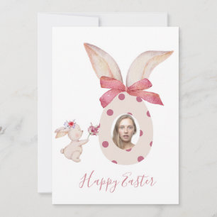 happy easter photo pastel pink holiday card