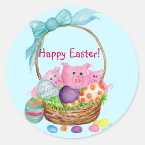 Happy Easter pigs eggs in Easter basket stickers