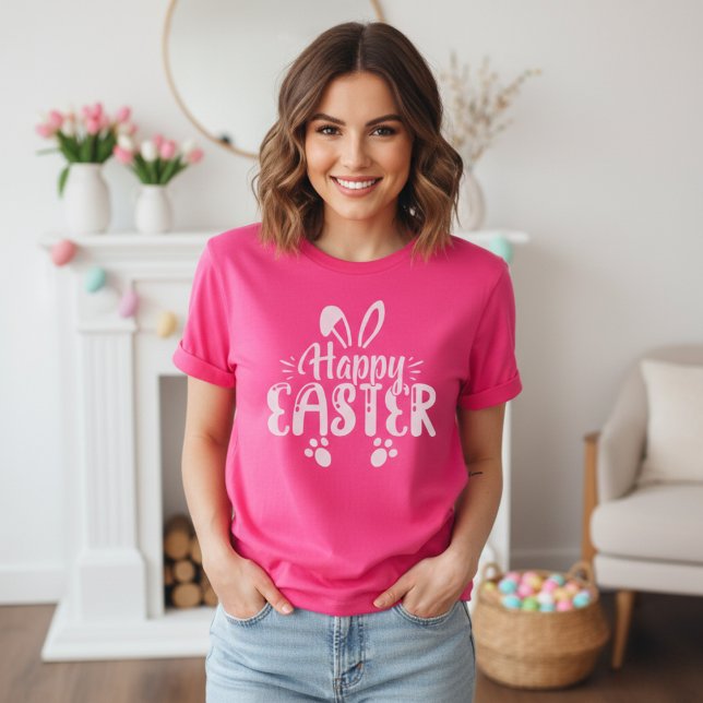 Happy Easter Pink And White Bunny  T-Shirt (Happy Easter Pink And White Bunny T-Shirt)