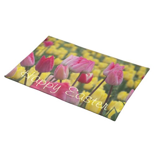 Happy Easter Pink and Yellow Tulips Placemat