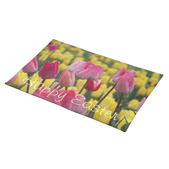 Happy Easter Pink and Yellow Tulips Placemat (On Table)