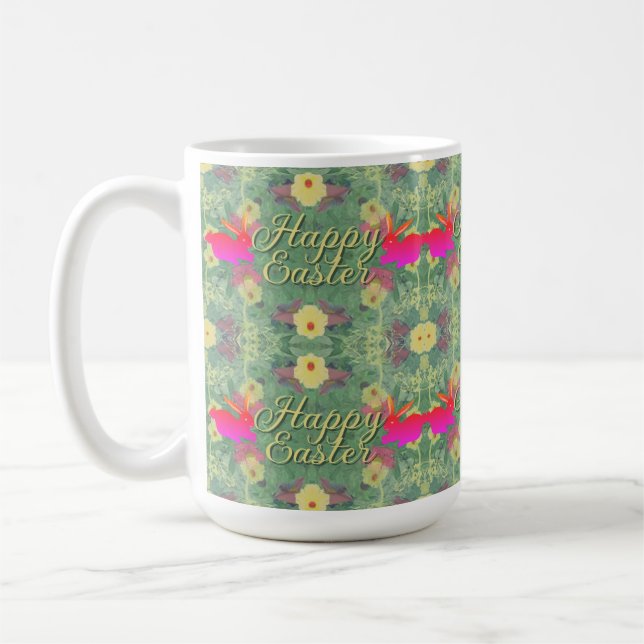 Happy Easter Pink Bunnies Mug (Left)