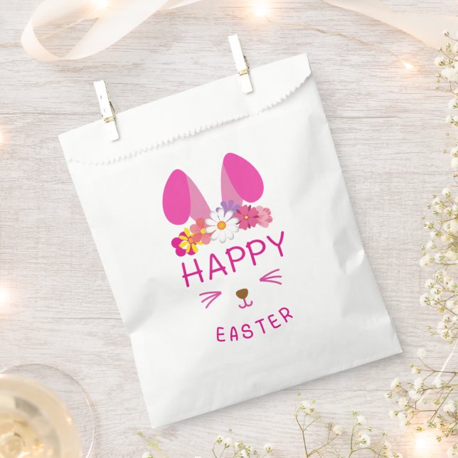 Happy Easter Pink Bunny  Favor Bag (Clipped)