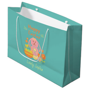 Happy Easter Pink Bunny Large Gift Bag