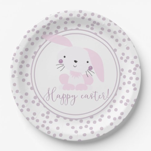 Happy Easter  Pink Bunny  Lavender Polkadots Paper Plates