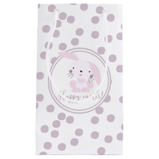 Happy Easter | Pink Bunny & Lavender Polkadots Small Gift Bag