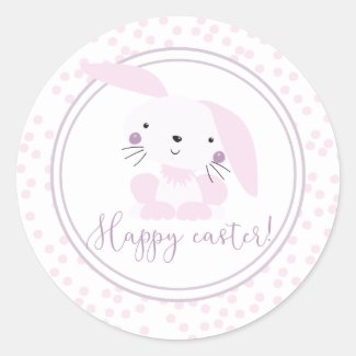 Happy Easter | Pink Bunny & Polkadots  Classic Round Sticker