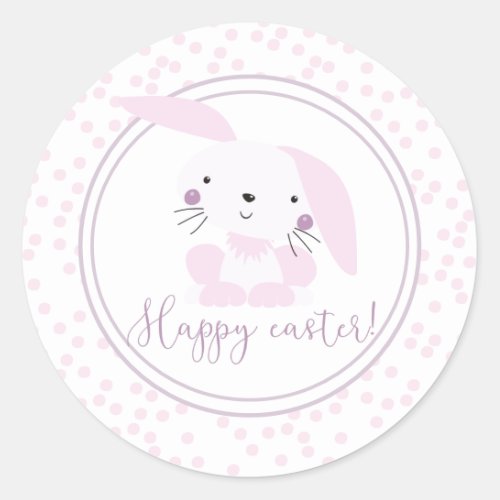Happy Easter  Pink Bunny  Polkadots  Classic Round Sticker