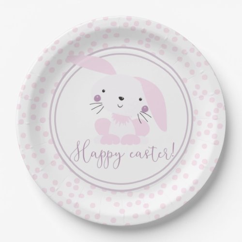 Happy Easter  Pink Bunny  Polkadots Paper Plates