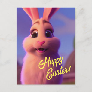 Happy Easter Pink Bunny Postcard
