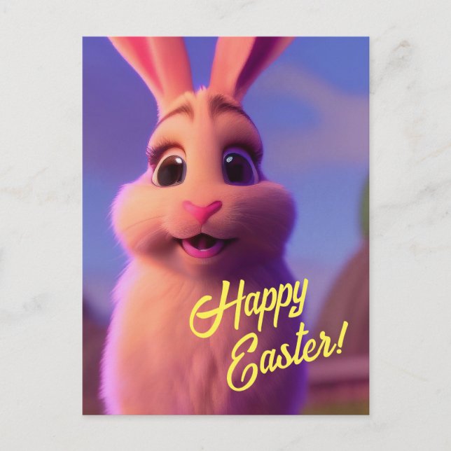 Happy Easter Pink Bunny Postcard (Front)