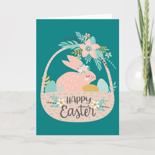 Happy Easter  Pink Bunny Rabbit Holiday Card