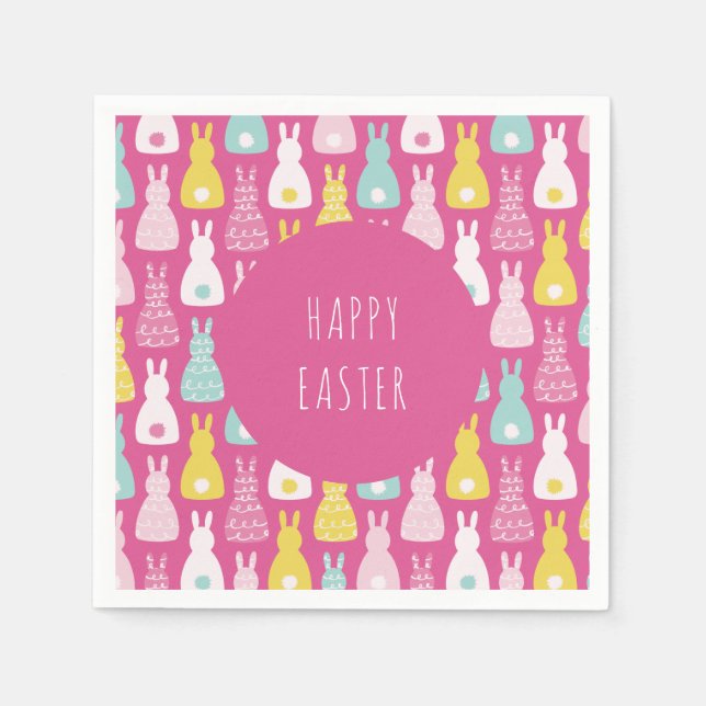 Happy Easter Pink Bunny Rabbit Napkins (Front)