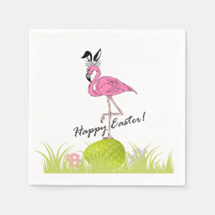 Happy Easter Pink Flamingo Bunny Ears and Eggs Napkins