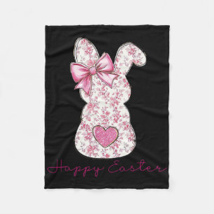 Happy Easter Pink Floral Chinoiserie Bunny Girls W Fleece Blanket