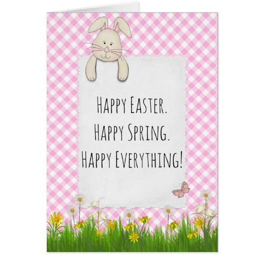 Happy Easter-pink gingham with flowers Cards (Front)