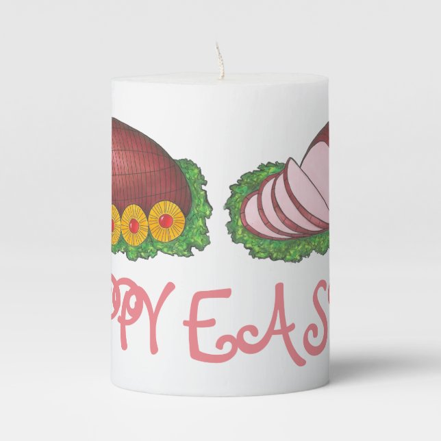 Happy Easter Pink Glazed Ham Pineapple Dinner Pillar Candle (Front)