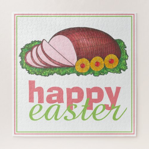 Happy Easter Pink Glazed Sliced Ham Platter Jigsaw Puzzle