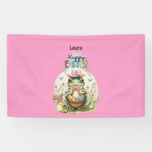 Happy Easter Pink Hat Frog with Eggs for Leap Year Banner