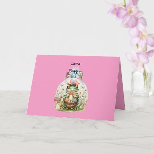 Happy Easter Pink Hat Frog with Eggs for Leap Year Card