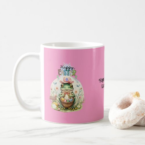 Happy Easter Pink Hat Frog with Eggs for Leap Year Coffee Mug