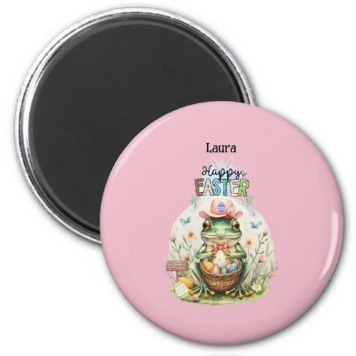 Happy Easter Pink Hat Frog with Eggs for Leap Year Magnet