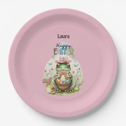 Happy Easter Pink Hat Frog with Eggs for Leap Year Paper Plates