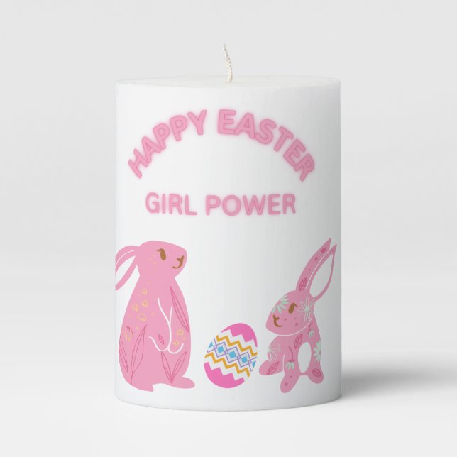 🌸 "Happy Easter" Pink Lettering Scented  Pillar Candle (Front)