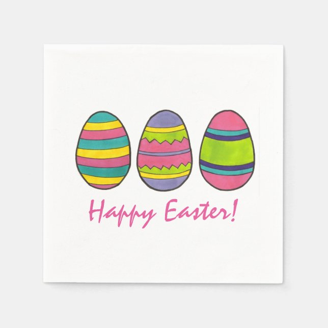 Happy Easter Pink Painted Egg Hunt Eggs Spring Paper Napkins (Front)