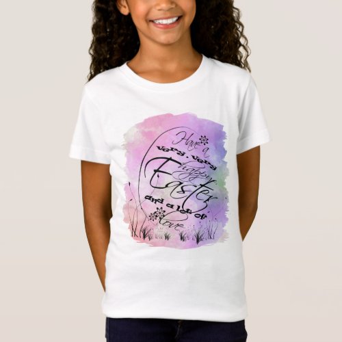 Happy Easter Pink Purple Calligraphy Illustration T_Shirt