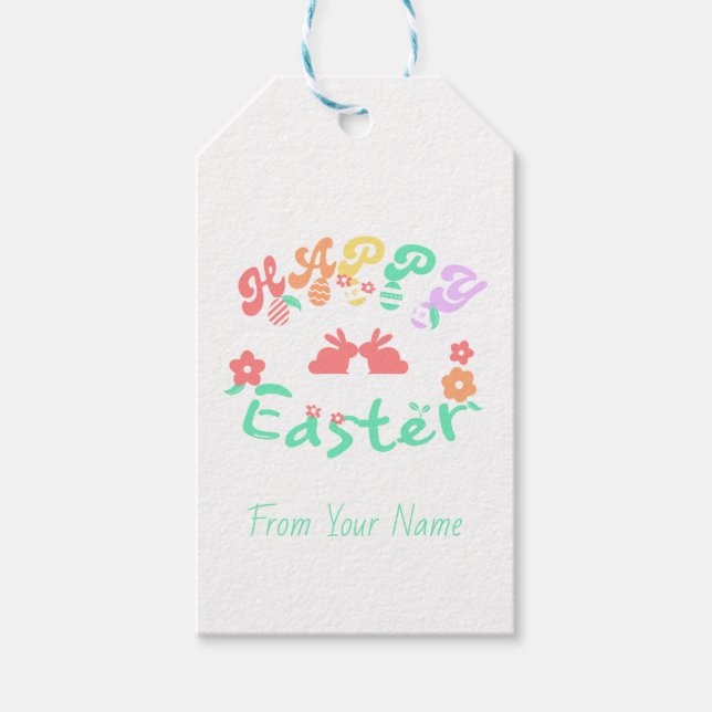 Happy Easter pink rabbit Gift Tags  (Front)