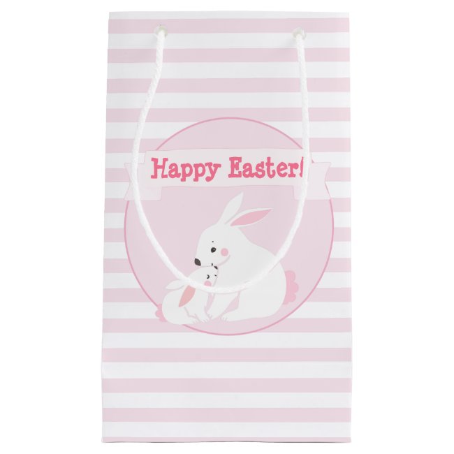 Happy Easter | Pink Striped - Mother & Baby Bunny