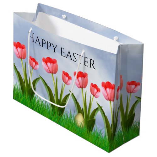 Happy Easter Pink Tulips Floral Photography Egg Large Gift Bag
