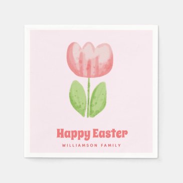 Happy Easter! Pink Watercolor Tulip - Easter 
