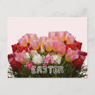 Happy Easter Pink, White and Red Tulips Holiday Postcard