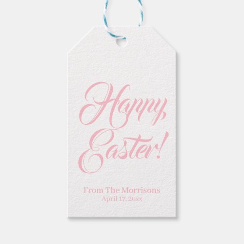 Happy Easter pink white custom script elegant chic Gift Tags