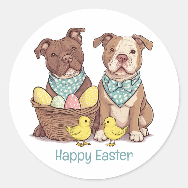 Happy Easter Pit Bull Dogs Classic Round Sticker (Front)