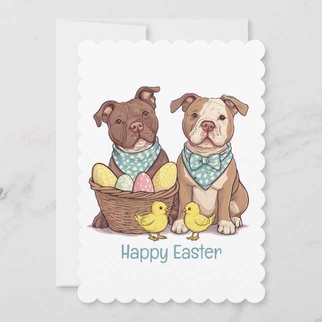 Happy Easter Pit Bull Dogs Holiday Card (Front)